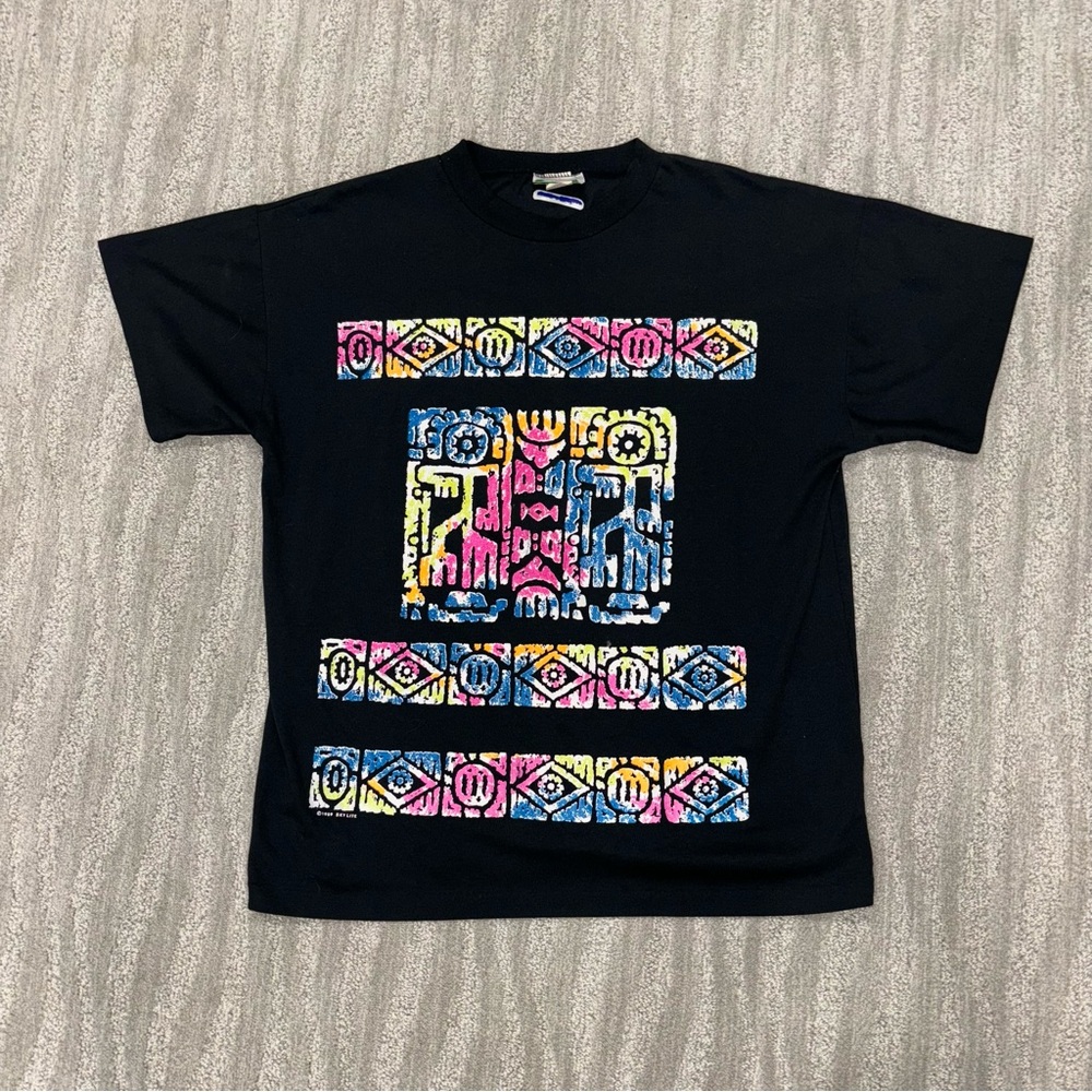Vtg 80’s Men’s Sky Lite Black Short Sleeve Single Stitch Graphic T-Shirt Sz L